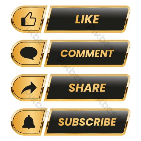 Transparent Youtube Golden Like Comment Share And Subscribe Button Set