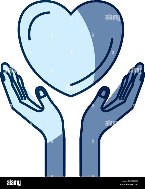 Blue Color Silhouette Shading Of Hands With Floating Heart Charity