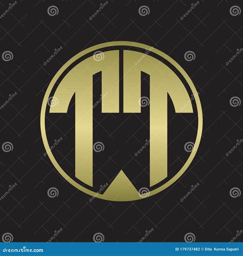 Tt Logo Monogram Circle With Piece Ribbon Style On Gold Colors Stock