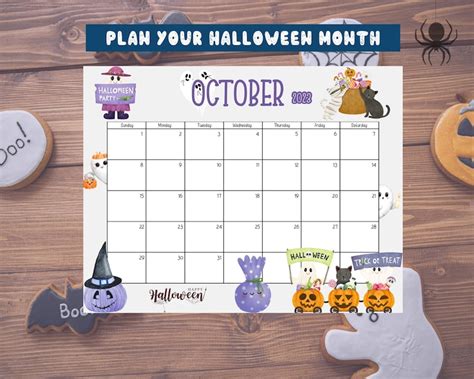 October 2023 Calendar Cute Spooky Halloween 2023 Printable Etsy