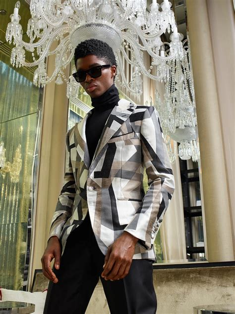 MEN'S SHADES OF BLACK, CREAM & SILVER GREY COLOR BLOCK BLAZER | FRÈRE