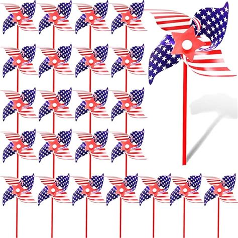 Patriotic Pinwheels 24pcs 4th Of July Pinwheels Stars And