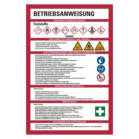 Betriebsanweisung F R Feststoffe Nach Ghs Aufkleber Shop