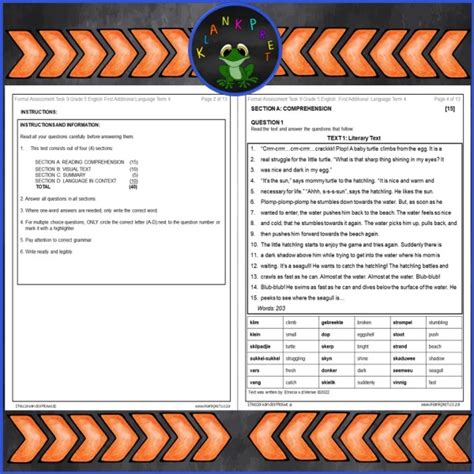 Grade 5 English First Additional Language Fat 9 Term 4 2022 Klankpret