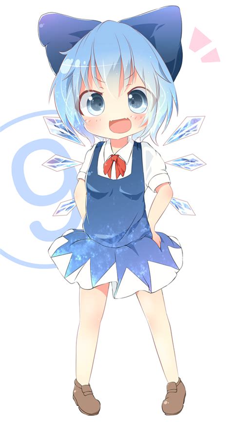 Safebooru 1girl Akisha Blue Eyes Blue Hair Blush Bow Cirno Dress Fang