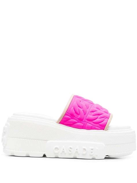 Buy Casadei Embossed Platform Wedge Slides Pink At 40 Off Editorialist