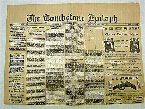 TOMBSTONE EPITAPH Vintage Reproduction Newspaper Oct 1881 Gunfight at ...