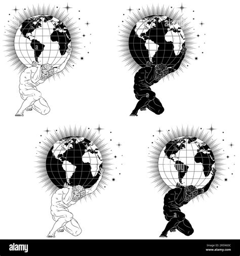 Diseño vectorial de titan Atlas sosteniendo el planeta tierra sobre sus