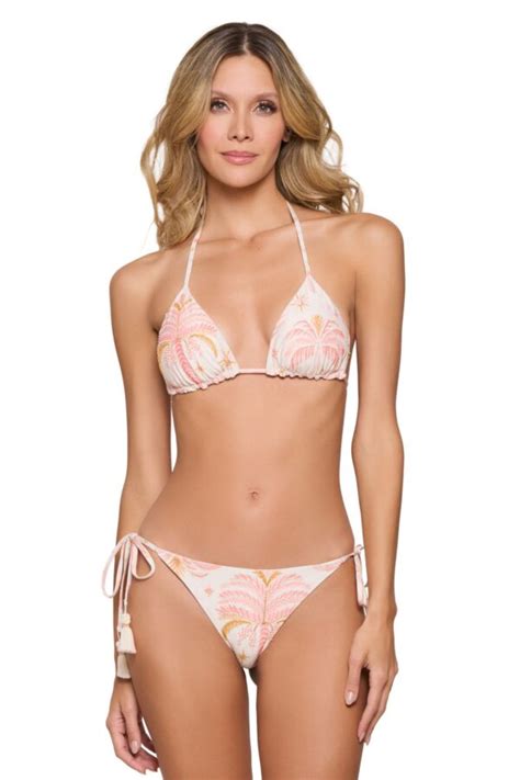 Cosita Linda Sunset Embroidered Slide Tri Bikini With Tie Side Bottom