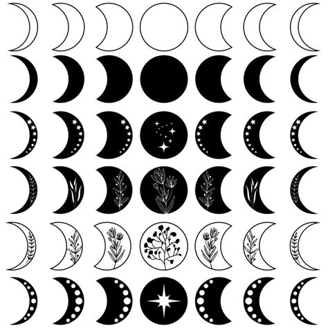 Moon Phase Icon Vector Set Mystic Celestial Illustration Sign