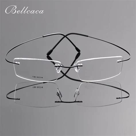 Bellcaca Eyeglasses Spectacle Frame Men Pure Titanium Rimless Computer