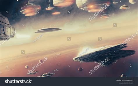 Artistic Painting Concept Spaceship Futuristic Landscape Stock Illustration 2194933381 ...