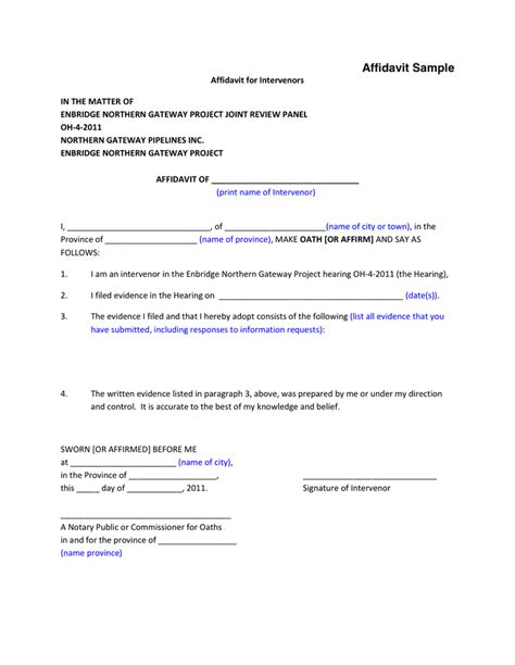 Affidavit Sample In Word And Pdf Formats