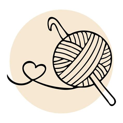 Knitting Icon Hand Drawn Skein Of Thread And Crochet Hook Hobby