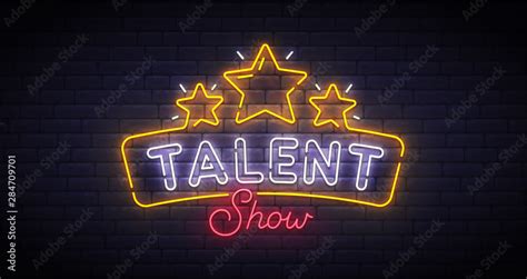 Talent Show neon sign, bright signboard, light banner. Talent Show logo neon, emblem. Vector ...