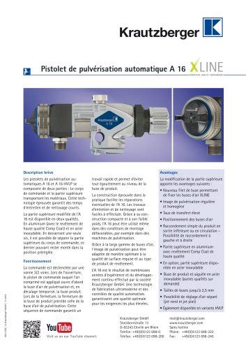 Pistolet de pulvérisation automatique A 20 Krautzberger Catalogue