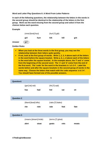 Verbal Reasoning Activities