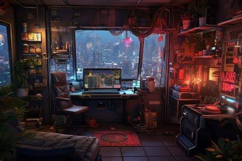 Premium Ai Image Cyberpunk Apartment Room