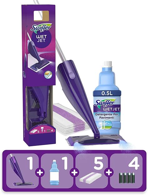 Swiffer Wetjet Complet Balai Kit Lingettes Nettoyant Liquide