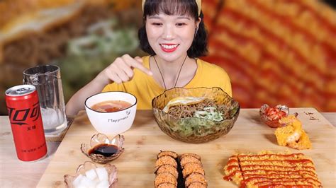 SUB Mukbang Soba Noodles And Pork Chops Eating With KiKi ASMR Eating