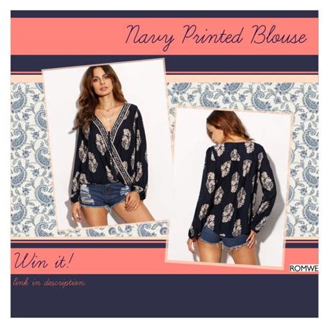 Navy Printed Blouse By Romwe