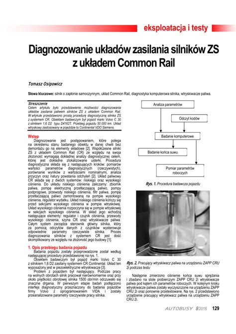 Pdf Diagnozowanie Uk Ad W Zasilania Silnik W Zs Z Uk Adem Common Rail