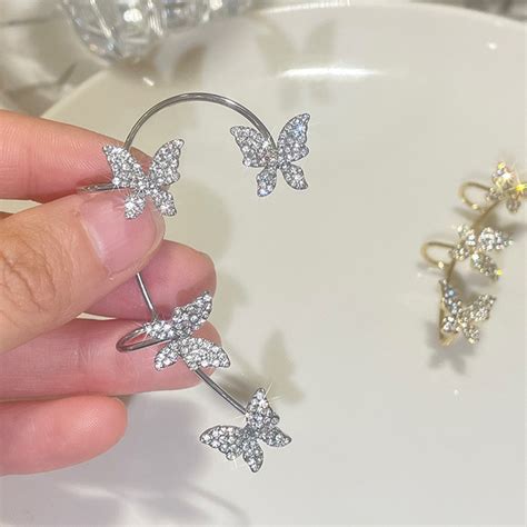 Silver Plated Metal Butterfly Ear Clips Without Piercing For Women