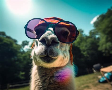 Premium Ai Image There Is A Llama Wearing Sunglasses And A Hat On A