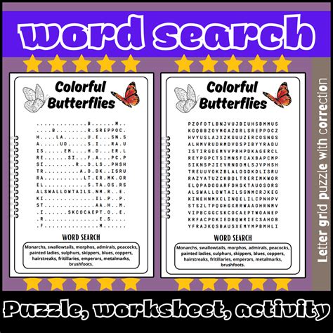 Colorful Butterflies Word Search Puzzle Worksheet Activity Made By