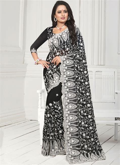 Buy Embroidered Faux Georgette Classic Designer Saree Online