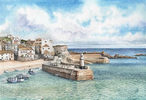 St Ives Harbour Painting In Watercolour Collectable Art T