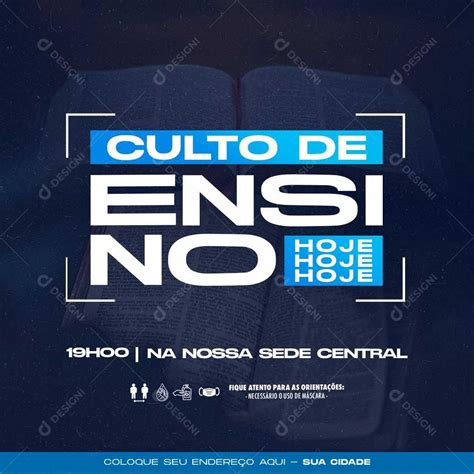 Social Media Culto De Ensino Hoje Igrejas PSD Editável zip em 2023