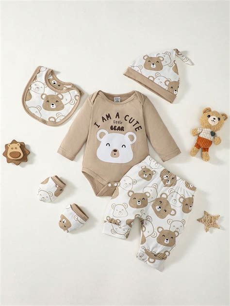 Khaki Collar Long Sleeve Cartoonletter Embellished Slight Stretch Baby