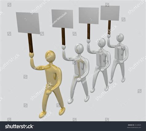 Gold And Silver People Picketing / Protesting With Blank Signs (3d ...