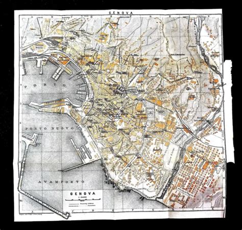 Antica Stampa Geotopografica Mappa Della Citta Di Genova