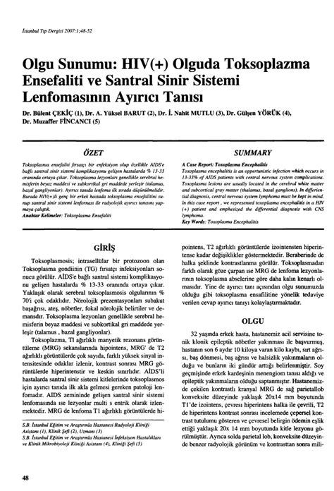 Pdf Olgu Sunumu Hiv Olguda Toksoplazma Ensefaliti Ve Santral