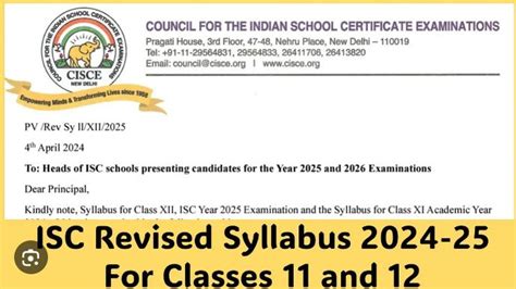 Isc Class 11 12 Syllabus 2024 25 Revised Deleted Chapters New