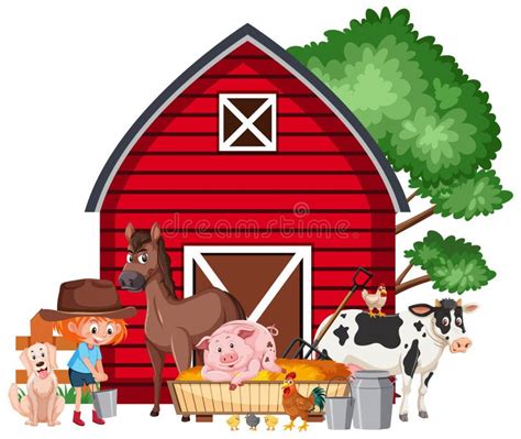 Scene with Little Girl Feeding Animals on the Farm Stock Vector - Illustration of little, animal ...