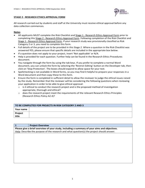 Stage 2 Research Ethics Approval Form