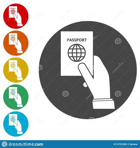 Hand Holding Passport Passport Icons Set Stock Vector Illustration