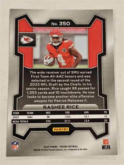 2023 PANINI PRIZM Rashee Base De Riz Recrue RC 350 Kansas City