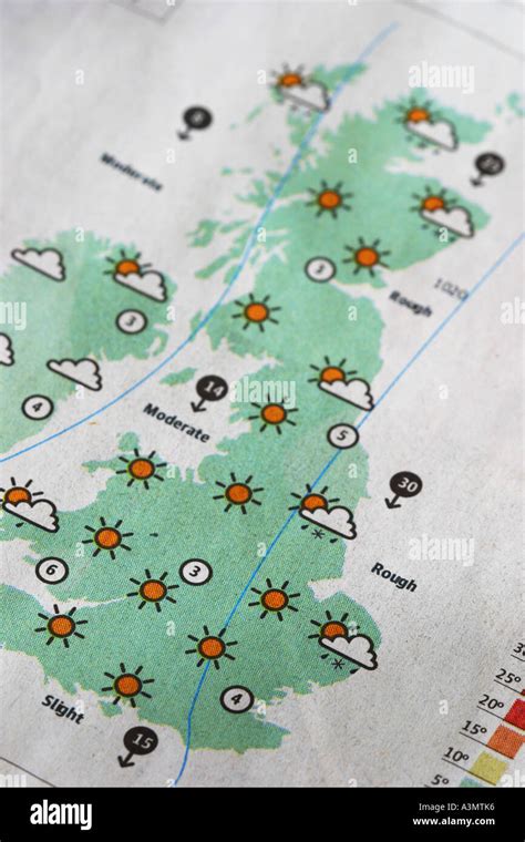 Newspaper Weather Forecast Chart Map Stock Photo Alamy