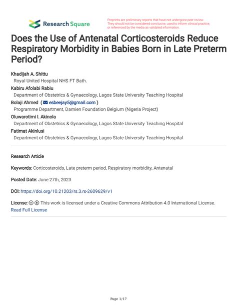 Pdf Does The Use Of Antenatal Corticosteroids Reduce Respiratory