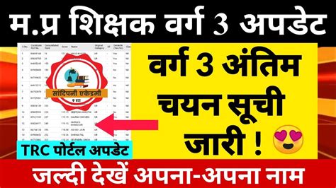 वरग 3 अतम चयन सच जर Mptet varg 3 Final merit list update Varg