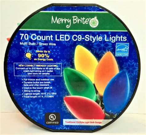 Merry Brite 70 Ct C9 Style Led String Lights Retro Christmas Bulb