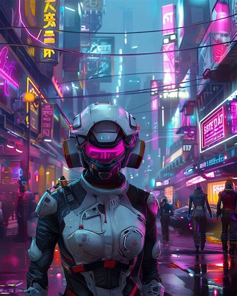 Une Rue De La Ville Cyberpunk La Nuit Avec Des N Ons Et Une Esth Tique