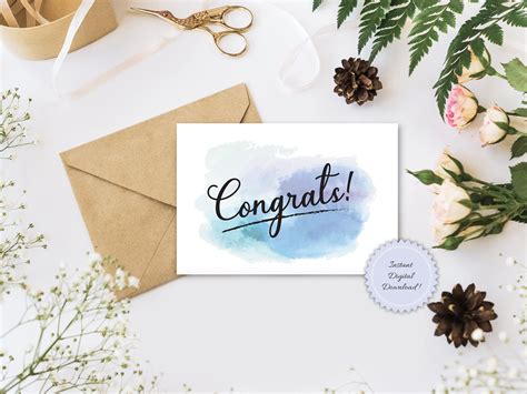 Printable Congrats Card Design Congratulations Card Watercolor Design