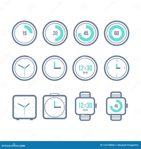 Vector Timers Set Variety Of The Clock Icons Modern Flat Style Stock