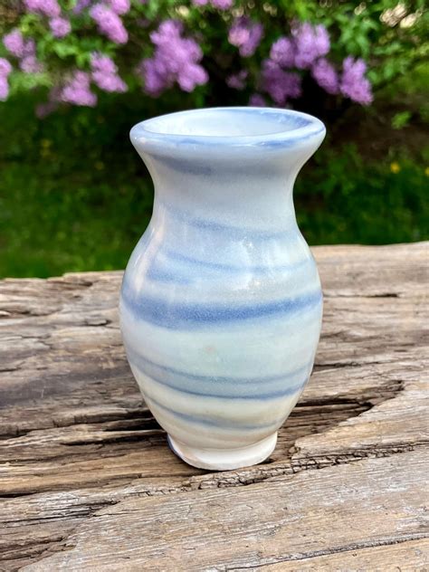 Small Handmade Neriage Porcelain Pottery Cobalt Laced Vase Wheel Thrown