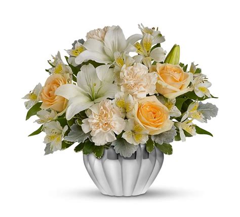 Bouquets Roses Carnations Alstroemeria Lilies White Background